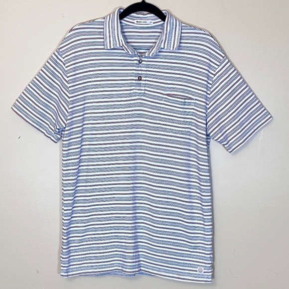 Marine Layer Short Sleeve Stripe Cotton Polo Shirt - Men's Size M - Cream - Picture 1 of 8